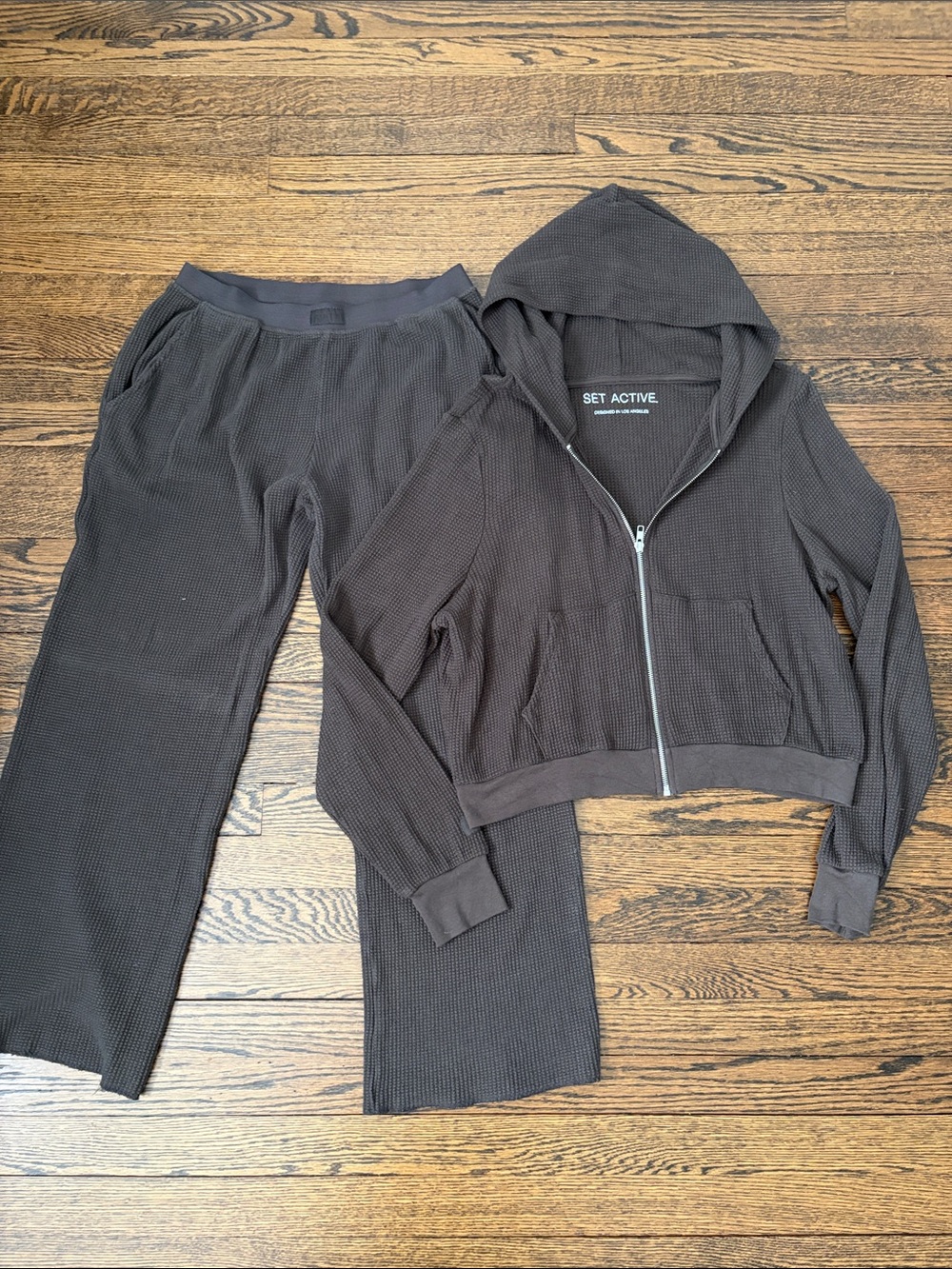 SET Active Women’s Medium Chocolate Brown Waffle Knit Hoodie & Joggers Set